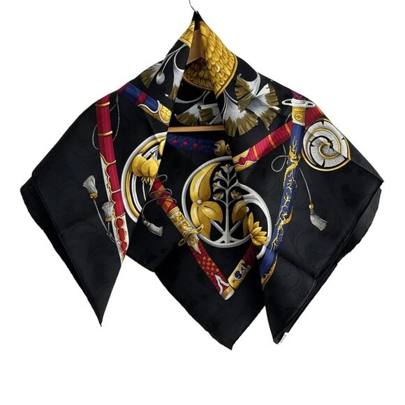 Auth HERMES Carre 90 - Black Red Multi Scarf - Picture 1 of 4
